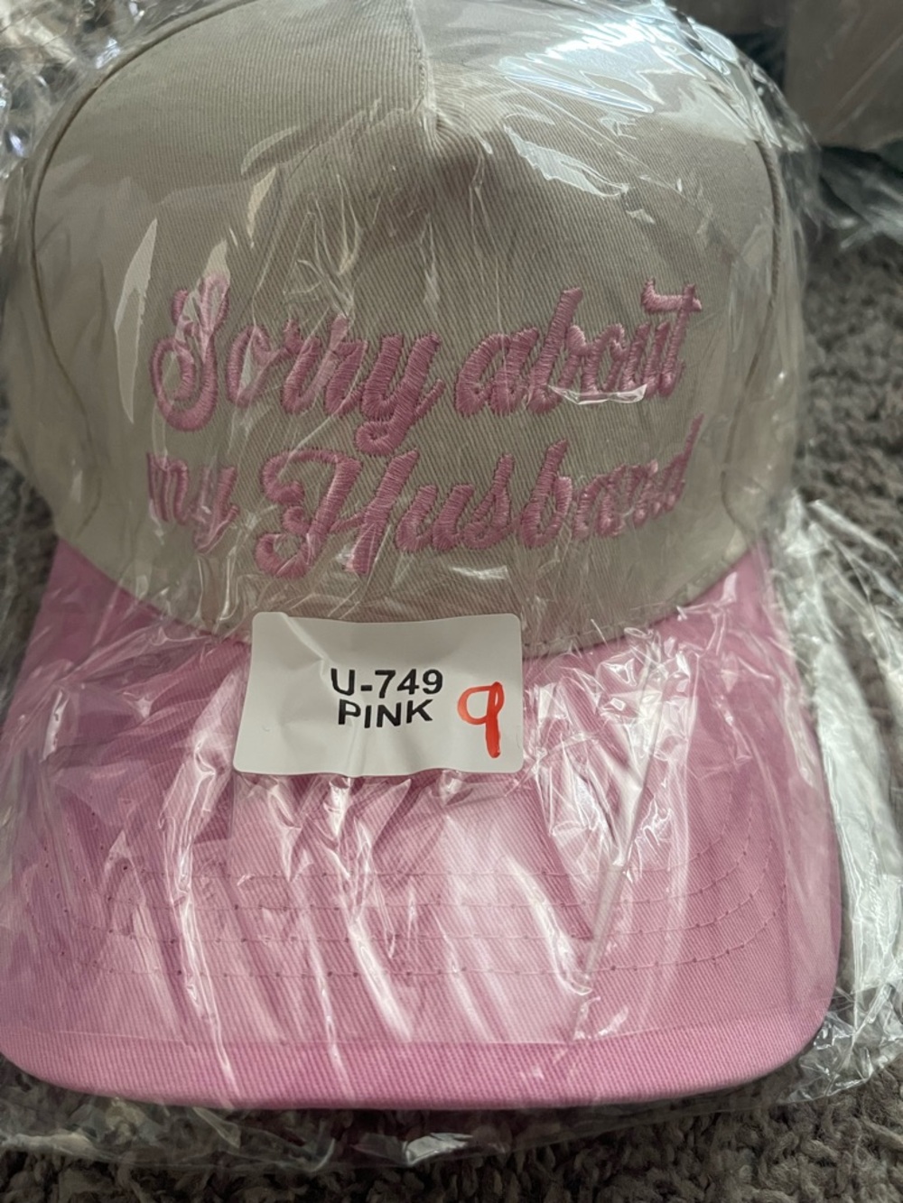 Sorry About My Husband Pink & Cream Embroidered Cap